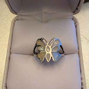 Elegant Sterling Silver Butterfly Ring With Mother Of Pearl Inlay. Size 6.75